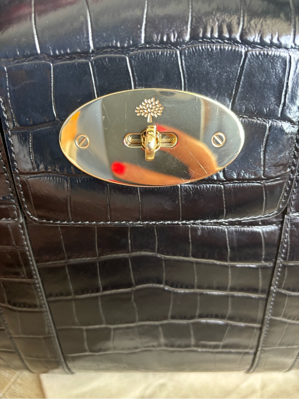 Mulberry Black Croc-Effect Bayswater Top-Handle Satchel with Gold Hardware - Picture 13 of 16